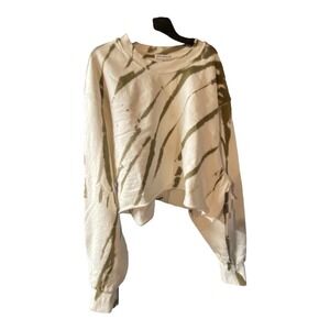 NWT Good American Cropped Sweatshirt 2X Cream Green Tie Dye Fleece Crewneck Knit